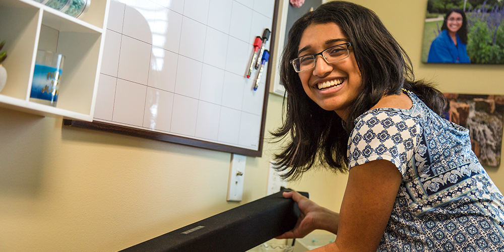 Music brings motivation, so business administration sophomore Pratiksha Tonpe can’t leave home without her speaker.