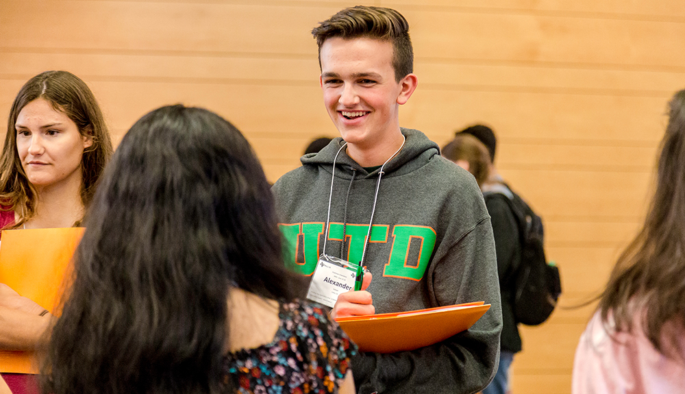 Alexander Estevan is prepared for the fall semester to begin as he already has his UTD gear.