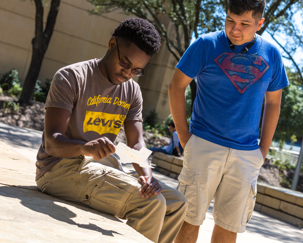 Evan Gilbert and Gabriel Sanchez used a Texas-shaped pinhole projector during the eclipse.