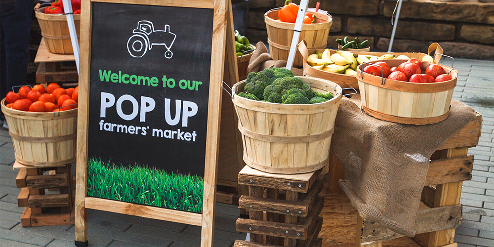 Fruits and vegetables on display at a UT Dallas pop up farmers market