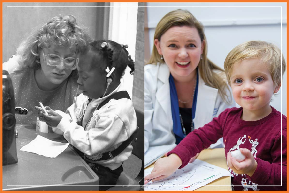 photo collage of children with Callier Center staff