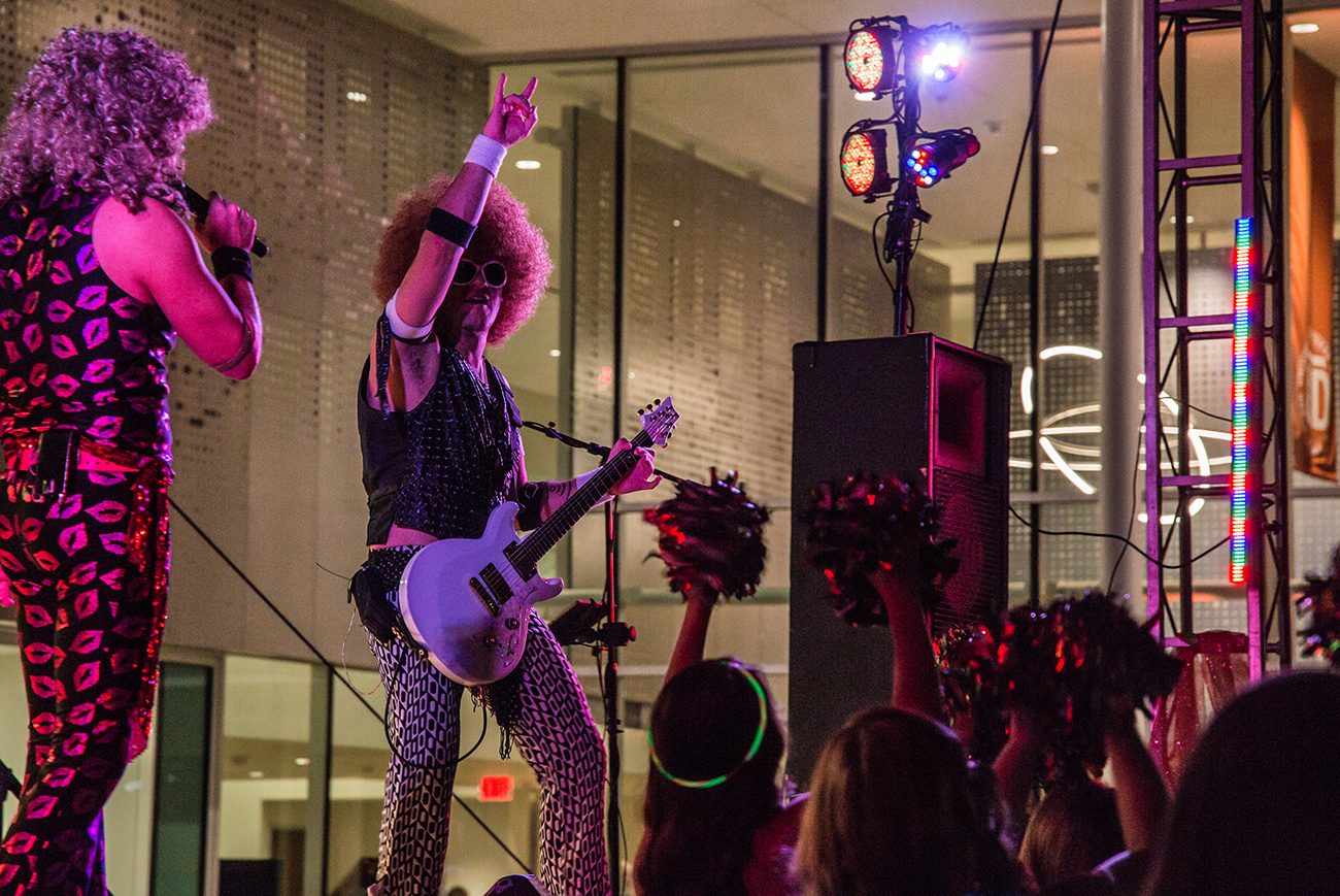 After the dinner, disco band Le Freak entertained dinner guests, alumni and the campus community on the spacious lawn, just outside Texas Instruments Inspiration Hall, late into the evening.