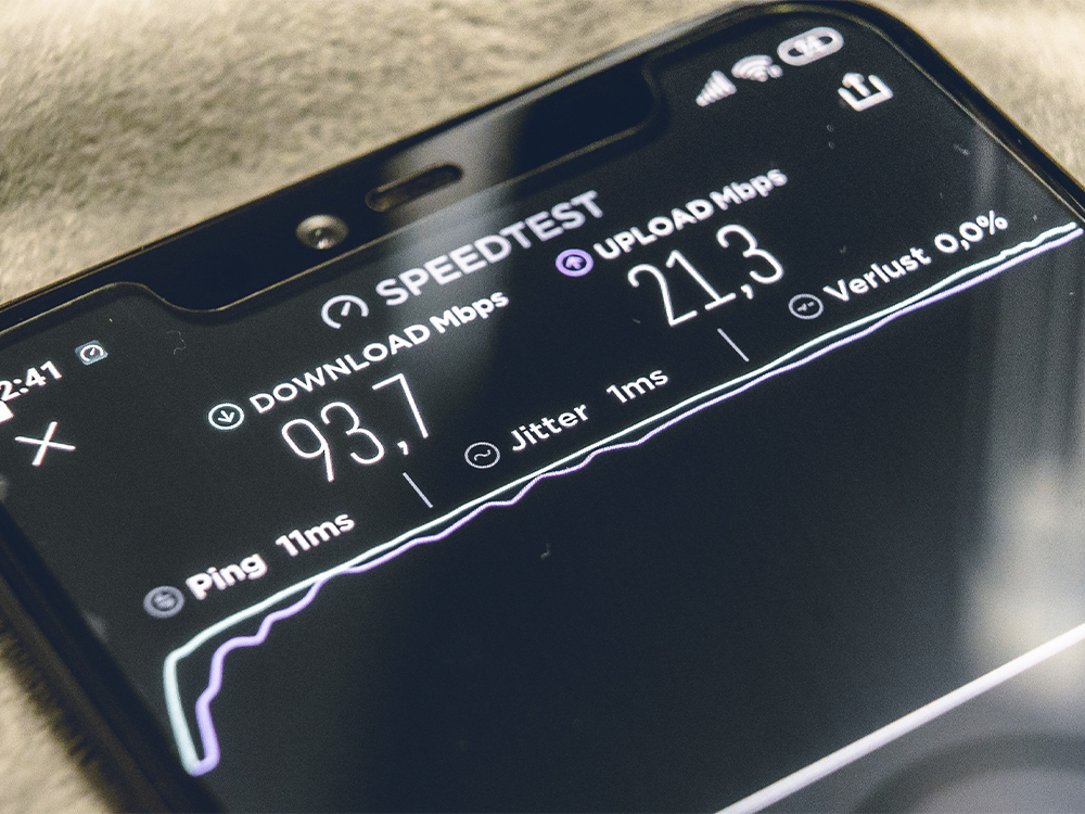 Phone undergoing an internet speed test